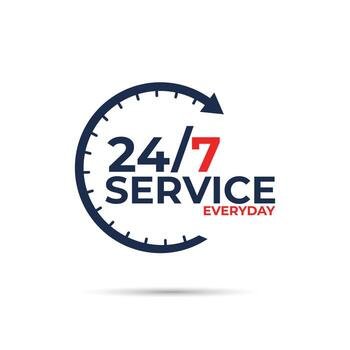 24 7 service everyday label design free vector